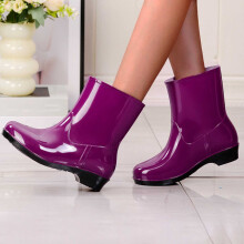 Mid-Calf Work Boots Women Fashion Casual Cowhide Bottom Mid-Tube Spring and Summer Style Work Rain Boots Purple