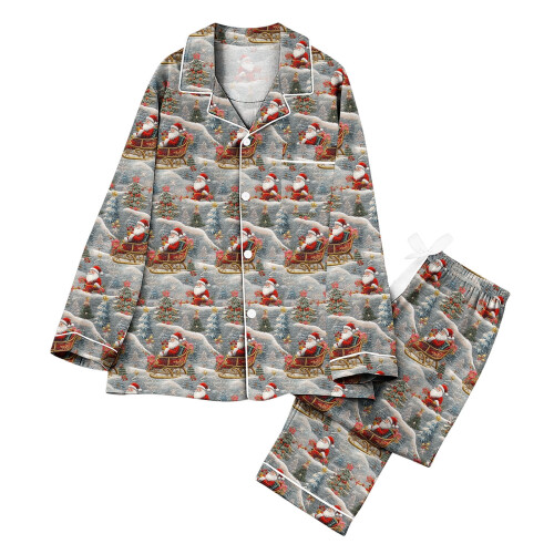 Set pigiama natalizio da donna Top a maniche lunghe con risvolto e