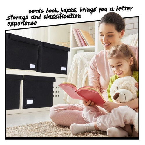 Comic Book Storage Boxes, Back to School Fold Comic Short Box Case with Lid, Book Bin Container Holds 150 Comics Black 2
