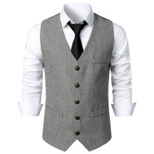 Mens Suit Vest Formal Single Breasted Sleeveless Classic Waistcoat Button Dress Suit Vest,Gray