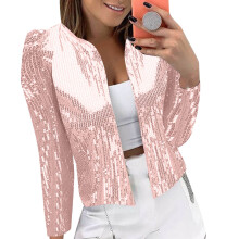 Paillettenjacken für Damen, langärmeliger, glitzernder Blazer, schimmernder, offener, kurzer Cardigan