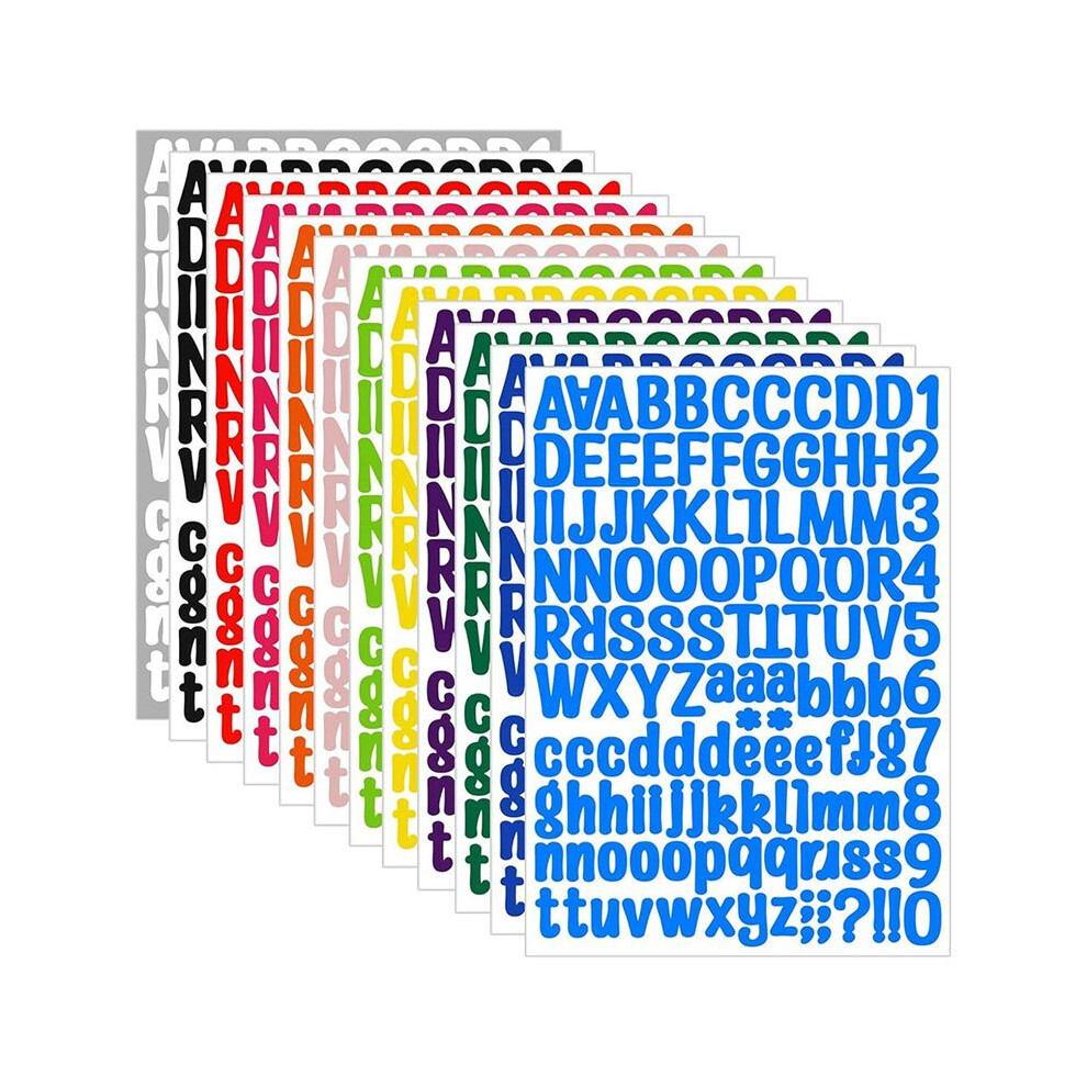 Vinyl Letter Stickers - 1512 Multicolor Alphabet Stickers For Scrapbooking, Mailbox Numbers, 1 Inch Tall, 12 Sheets 4712139596977