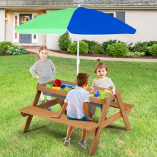 Tavolo da picnic per bambini 3 in 1 con ombrellone, panche e piano tavolo rimovibile