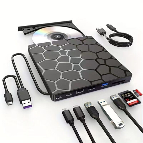 Lettore CD/DVD Esterno 8 In 1 USB 3.0 CD/DVD-ROM +/-RW Masterizzatore CD per Laptop, Desktop, , Windows 11/10/8/7, Linux 1