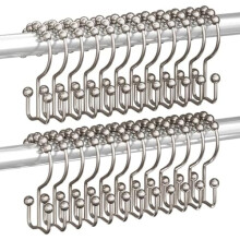 Shower Curtain Hooks Rings, Rust Resistant Metal Double Glide Shower Hooks Rings for Bathroom Shower Rods Curtains, Set of 24 Hooks - Nickel