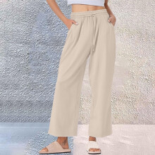 Dames zomerbroek met wijde pijpen - Elastische taille, ademende stof, casual effen kleur met zakken