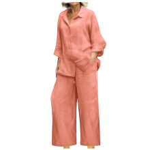 Completi in lino da donna, set due pezzi in lino taglie forti, completi estivi coordinati business casual da donna