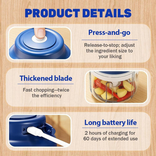 USB Rechargeable Mini Garlic Chopper Stainless Steel 320ml 2