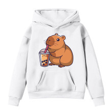 Schattige hoodie met capibara-print voor peuters, met verlaagde schouders, zakken en een losse pasvorm – geschikt voor casual kinderkleding.