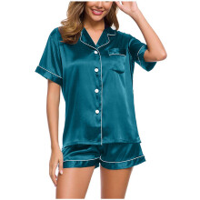 Set pigiama da donna in raso di seta Ichuanyi, due pezzi, abbigliamento da notte e da casa con bottoni.