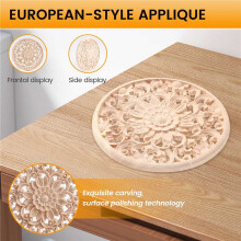 Carved Flower Carving Round Wood Appliques For Furniture Cabinet Unpainted Wooden Mouldings Decal Decorative Figurine 15x15x0.8cm