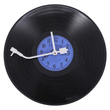 Quartz Round Retro Wall Clock Art Design Kitchen Living Room Home Decoration Vinyl Record Clock + Black Plastic