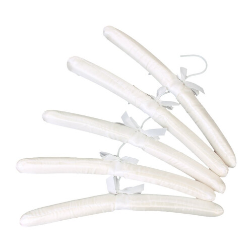 5 X White Satin Padded Clothes Hook Hanger 1