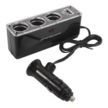 3-WEG MULTI SOCKET AUTO SIGARETTENAANSTEKER SPLITTER USB STEKKERLADER 12V/24V Drievoudige ADAPTER met USB-Poort