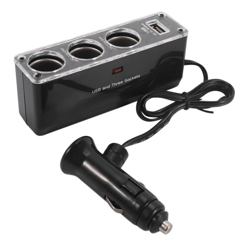 3 WAY MULTI SOCKET CAR CIGARETTE LIGHTER SPLITTER USB PLUG CHARGER  12V/24V Triple ADAPTER With USB Port
