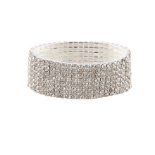 Wedding Bridal Stretchy 8 row Rhinestone Bracelet Bangle 28 mm
