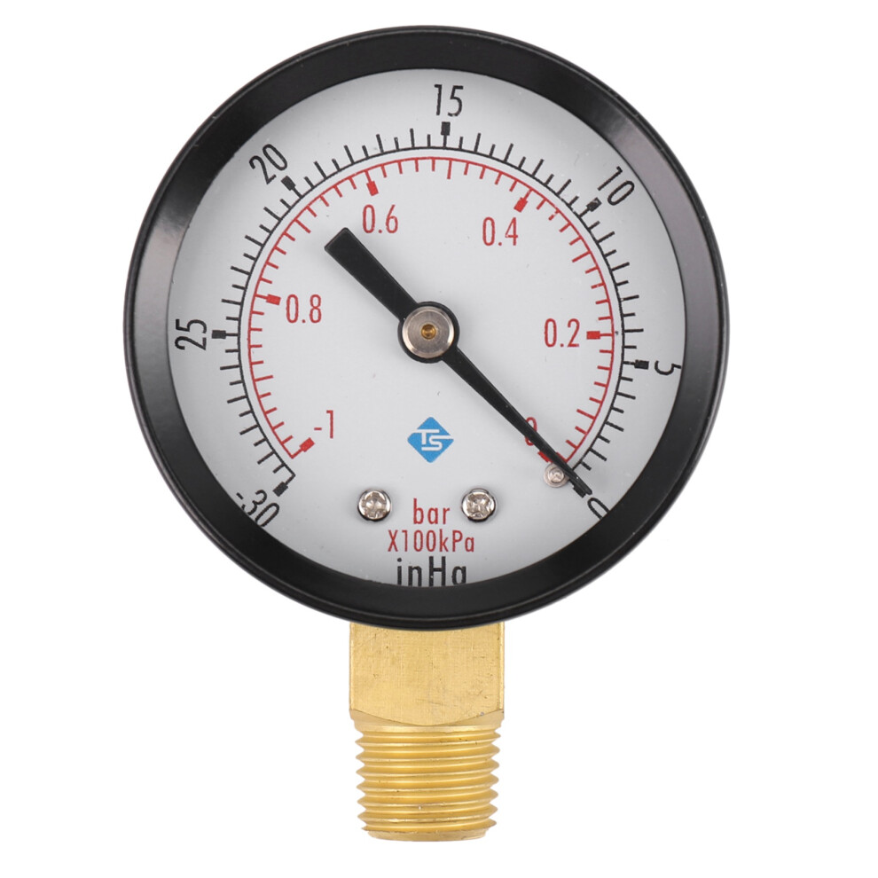 Pressure Gauge - 0 - 30Inhg 0 - 1 Bar Dial Air Pressure Gauge Barometer Meters Vacuum Gauge Dual Scale Dial Black 4711205562656