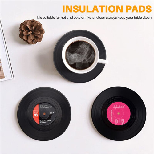 6pieces / Set  Retro Vinyl Disc Drink Coasters