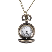 Fashion Vintage Retro Bronze quartz watch pocket Chain pendant necklace (lotus)