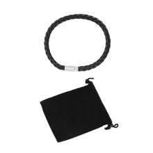 Stainless Steel Leather Bracelet, Braided Leather Bracelet, for Men Women, Black - Width 6mm - Length 23cm