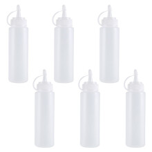 6X Clear White Plastic Squeeze Sauce Ketchup Cruet Oil Bottles 8oZ