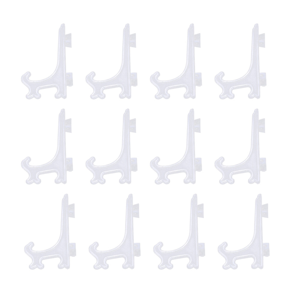 Semoic 12Pcs 3 Inch Plastic Easels Or Plate Holders Display Dinner Plate (Transparent)