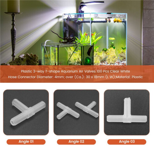 Plastic 3-way T-shape Aquarium Air Valves 100 Pcs Clear White 2