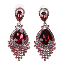 Mode Dames Bruiloft Sieraden Oostenrijks Kristal Lange Kristallen Druppel Grote Kristallen Bruid Oorbellen voor Vrouwen Grote Oorbellen Rood 1
