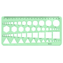 Green Plastic Circles Squares Hexagons Geometric Template Ruler 0-20cm