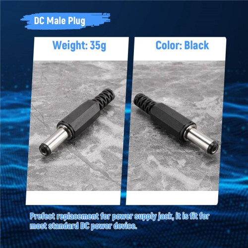 20 Pcs Black 2.5mm x 5.5mm  Power Male Plug Jack Adapter 1