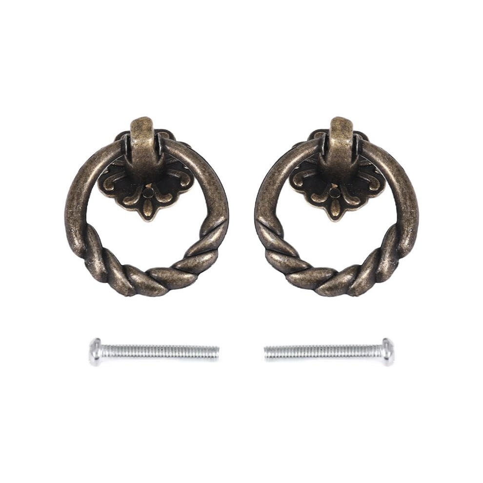 Torribaly 2Pcs Vintage Cabinet Drawer Dresser Cupboard Pull Handle Knob With Screws-Antique Brass