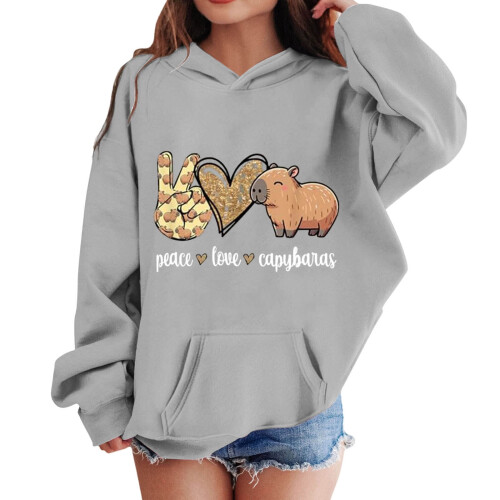 Φούτερ με κουκούλα και στάμπα Capybara για κορίτσια, Φούτερ με κλειστούς ώμους και 2
