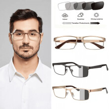 Ochelari de citit dreptunghiulari din metal MAINYU, blocare lumină albastră, antireflex, fotocromatici, ușori, compatibili cu toate fețele,