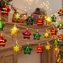 Guirlande lumineuse LED étoiles et boules de Noël, 1,5 m, à piles