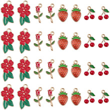 80 breloques en alliage émaillé, 4 styles assortis : rose, fraise, cerise, pendentif floral rouge printanier et estival.