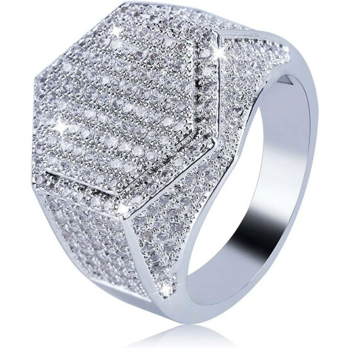 Ανδρικό δαχτυλίδι Iced Out CZ Hexagon Bling Pinky, επιχρυσωμένο με χρυσό 18 καρατίων, δαχτυλίδι