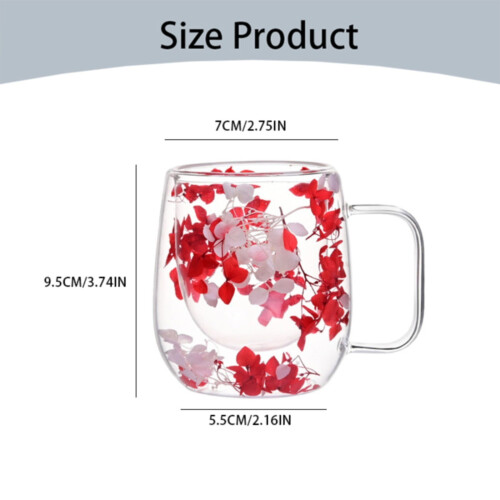 Γυάλινη κούπα Clearance Red Petals Double-Layer200ml με αποξηραμένα λουλούδια – Κύπελλο με ξηρά 2