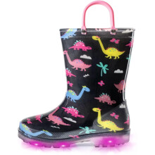 Waterdichte regenlaarzen met lichtjes, glitter en patroon voor peuters en peuters, met handvatten, voor jongens en meisjes.