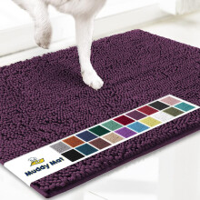 Covoraș de intrare super absorbant din microfibră, cu uscare rapidă, din chenilă, antiderapant și lavabil la mașină, violet închis, 48 x 76 cm