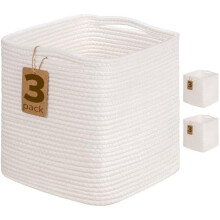 11x11" Würfel-Aufbewahrungsboxen, weißes Korb-Set (3er-Pack) – Kleiner Organizer für Wäsche, Spielzeug und Decken für Wohnzimmer,