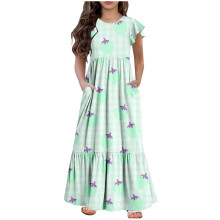 Mikilon Mädchen Freizeit-Maxikleid mit Blumenmuster, langen Ärmeln und Taschen, für 6-12 Jahre
