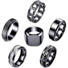 Schwarze Edelstahlringe für Herren, 6er-Set, Herrenringe, Fidget-Ringe, coole Spinner-Ringe für Herren