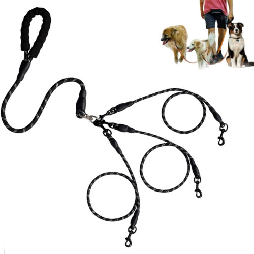 Guia para 3 cães com alça acolchoada e divisores removíveis. 2