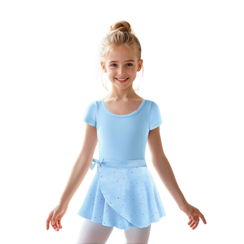 Collant de balé infantil com saia removível e mangas com babados.