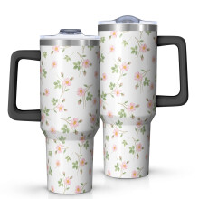 Vaso térmico Pioneer Flower de 1,2 litros con estampado floral, asa, tapa y pajitas a prueba de fugas sin BPA, doble pared al vacío, mantiene las