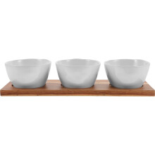 1 Set de farfurii ceramice pentru servire, gustări, farfurii, boluri pentru alimente, cu tavă de servire din lemn