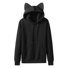 Sweat à capuche décontracté pour homme, uni, avec oreilles de chat et poche en polaire.