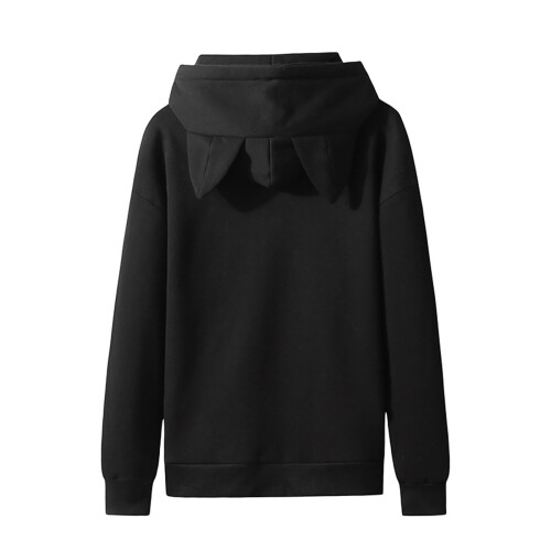 Herren Kapuzenpullover, lässig, einfarbig, mit Katzenohren, Fleece-Kapuzenpullover mit Tasche 1