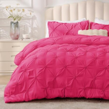 Conjunto de Edredom Solteiro Rosa Pink – Jogo de Cama Boho com Pregas, 2 Peças, Leve e Quente, 1 Fronha, Uso em Todas as Estações