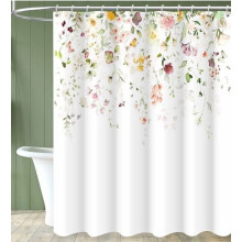 Cortina de chuveiro extra longa com estampa floral da primavera, cores vibrantes da natureza, lavável à máquina e à prova d'água, para banheiro